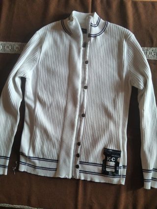 Cardigan maglia ragazzo tg L bianca - cerniera -