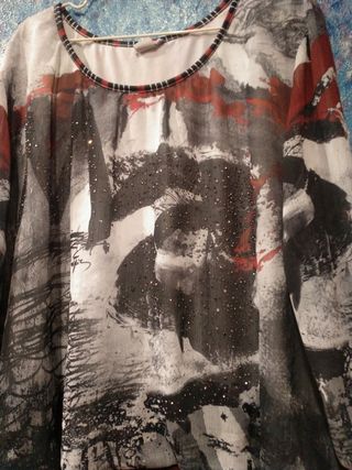 Blusa estampada gris y roja