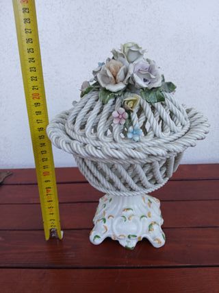 Cesto Cestino Intreccato Ceramica Bassano con Fior