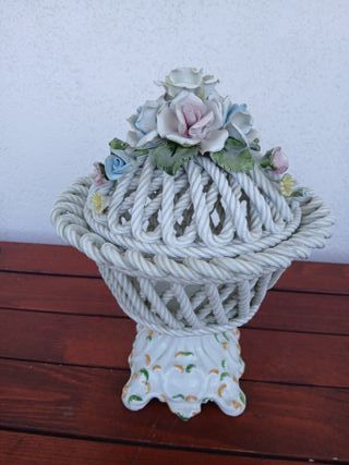 Cesto Cestino Intreccato Ceramica Bassano con Fior