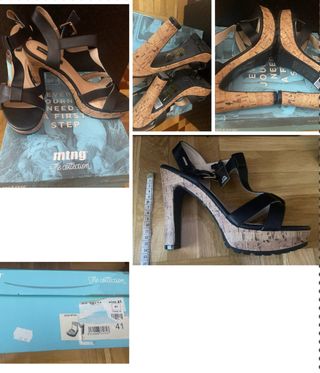 Sandalia tacón corcho, pulsera Mustang,caja origen