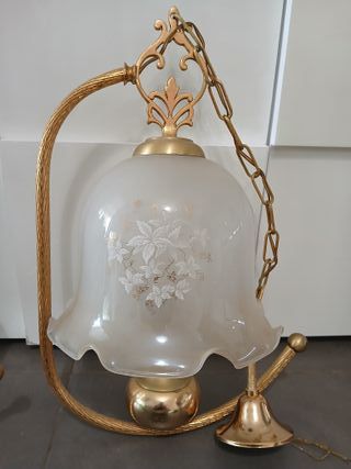 Coppia Lampade A Sospensione in Vetro Bianco e Met