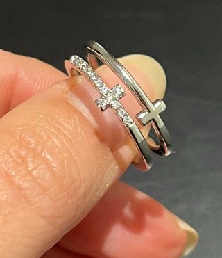 Anillo 2 Cruces rodio con zirconitas