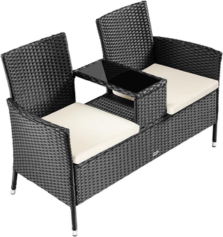 Panchina da Giardino in Polyrattan con Tavolo Inte