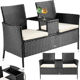 Panchina da Giardino in Polyrattan con Tavolo Inte