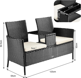 Panchina da Giardino in Polyrattan con Tavolo Inte