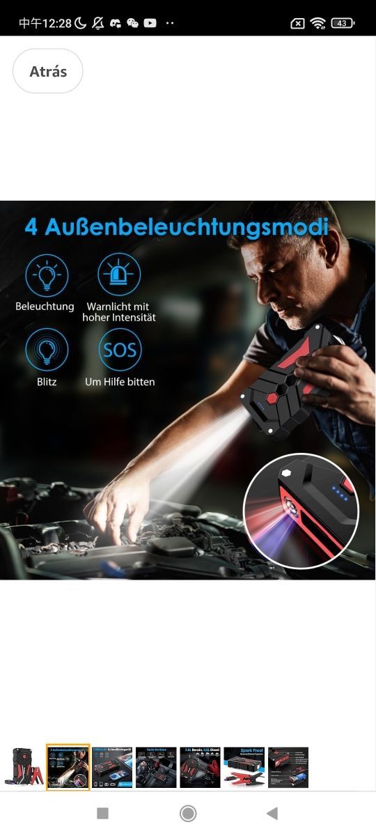 2000A Starthilfe Powerbank 12V (bis Zu 7,0L Benzin