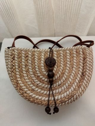 Bolso rafia bandolera beige