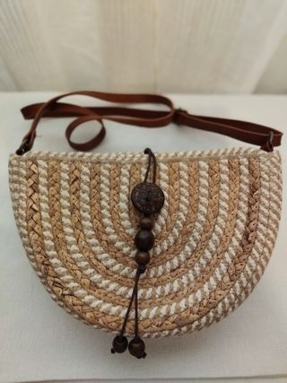 Bolso rafia bandolera beige