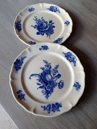 Piatti antichi blu e bianchi