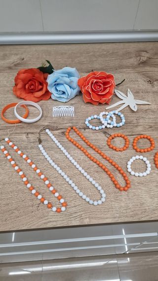 Traje Flamenca niña - Azul, Blanco y Naranja 