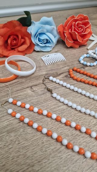 Traje Flamenca niña - Azul, Blanco y Naranja 