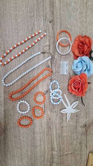 Traje Flamenca niña - Azul, Blanco y Naranja 