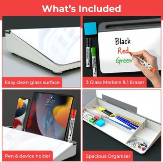 Pizarra blanca de escritorio de vidrio con soporte