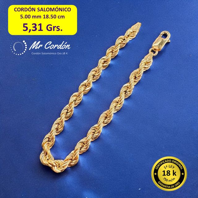 Pulsera Cordón Salomónico 5.00 mm Oro 18 Kilates