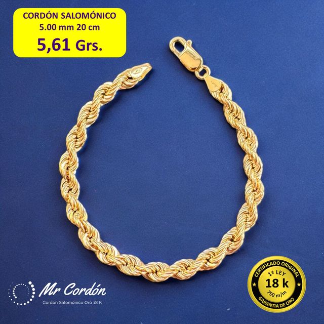 Pulsera Cordón Salomónico 5.00 mm Oro 18 Kilates