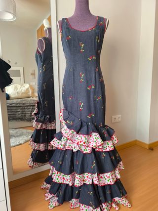 Vestido Flamenca Azul - Rojo