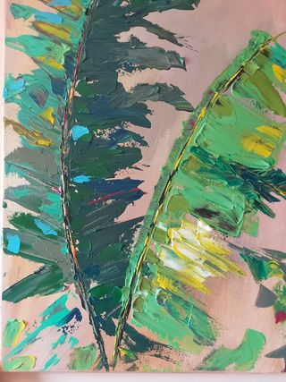 Dipinto foglie acrilico - Verde Rosa