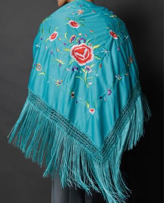 Mantoncillo azul turquesa flores