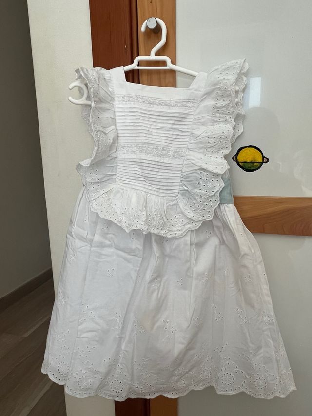 Vestido niña blanco lazo verde COCONUT 3-4 años