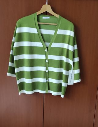 Cardigan a righe bianche e verdi, taglia unica