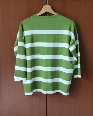 Cardigan a righe bianche e verdi, taglia unica