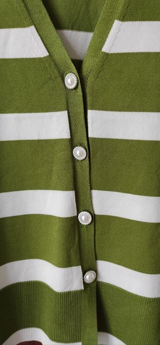 Cardigan a righe bianche e verdi, taglia unica