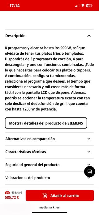 Microondas integrable  SIEMENS BE555LMSO