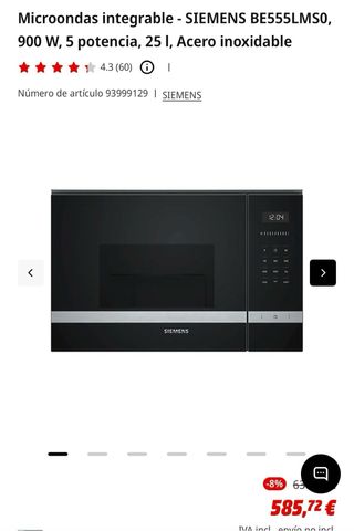 Microondas integrable  SIEMENS BE555LMSO