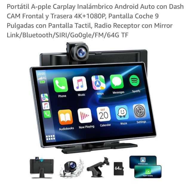 Pantalla Coche 9" Android Auto CarPlay 1 solo uso