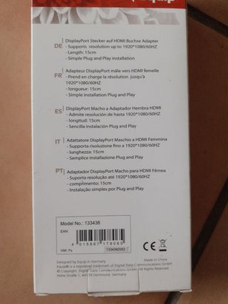 Adaptador displayport macho a hd15 vga h