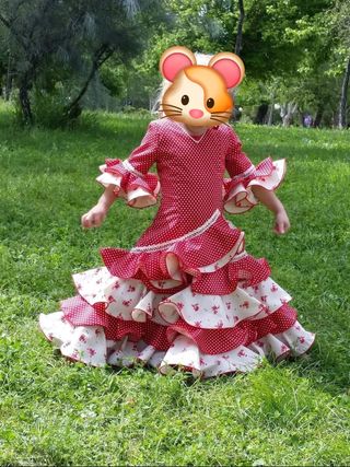 Vestido niña flamenco rojo-blanco