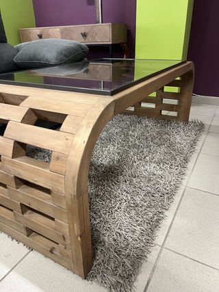 Mesa centro industrial madera-cristal