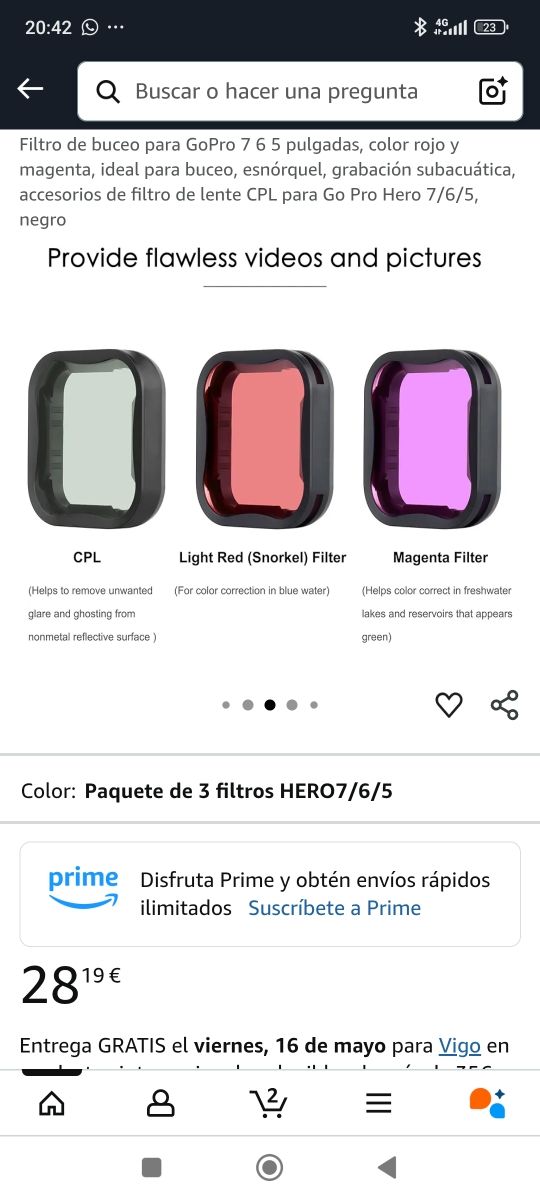 Filtros Gopro 7 , buceo 