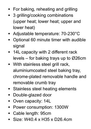Mini horno 14L SILVERCREST 1300 W grill/cocción