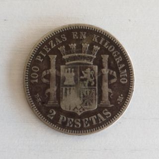 Moneda de plata de 2 ptas DEM, España 1870