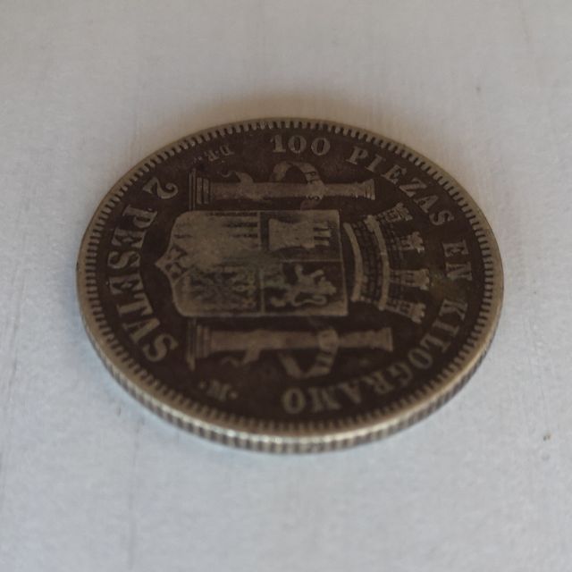 Moneda de plata de 2 ptas DEM, España 1870