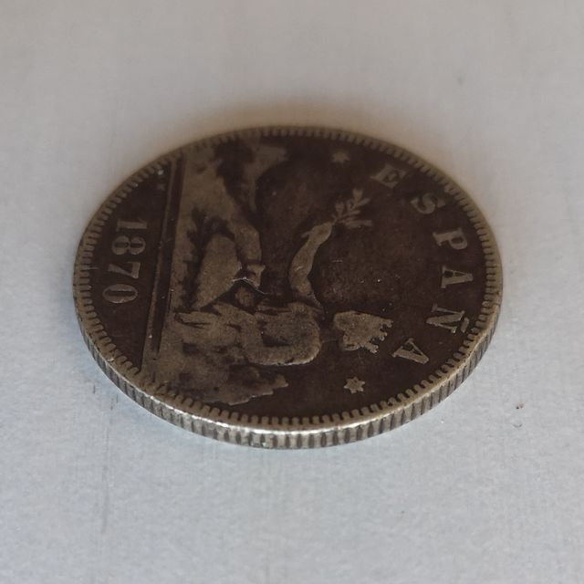 Moneda de plata de 2 ptas DEM, España 1870