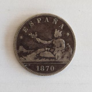 Moneda de plata de 2 ptas DEM, España 1870