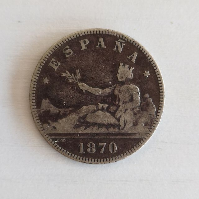 Moneda de plata de 2 ptas DEM, España 1870