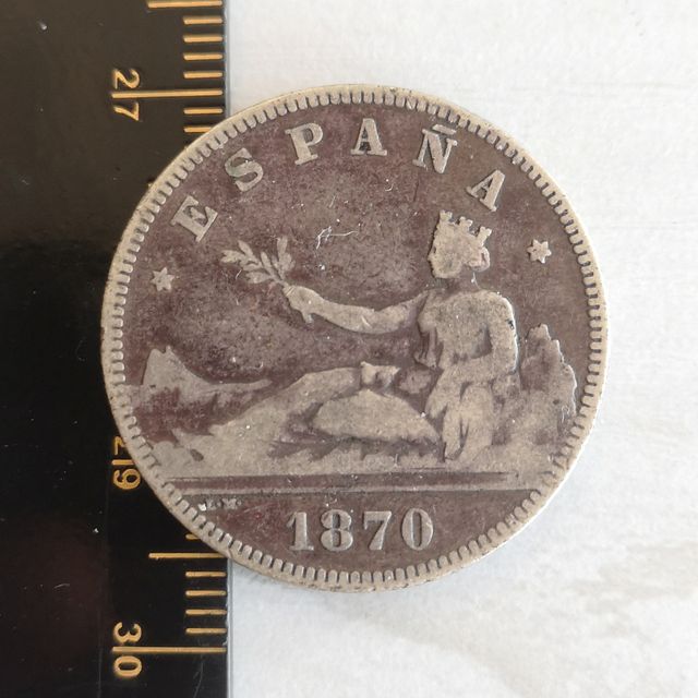 Moneda de plata de 2 ptas DEM, España 1870