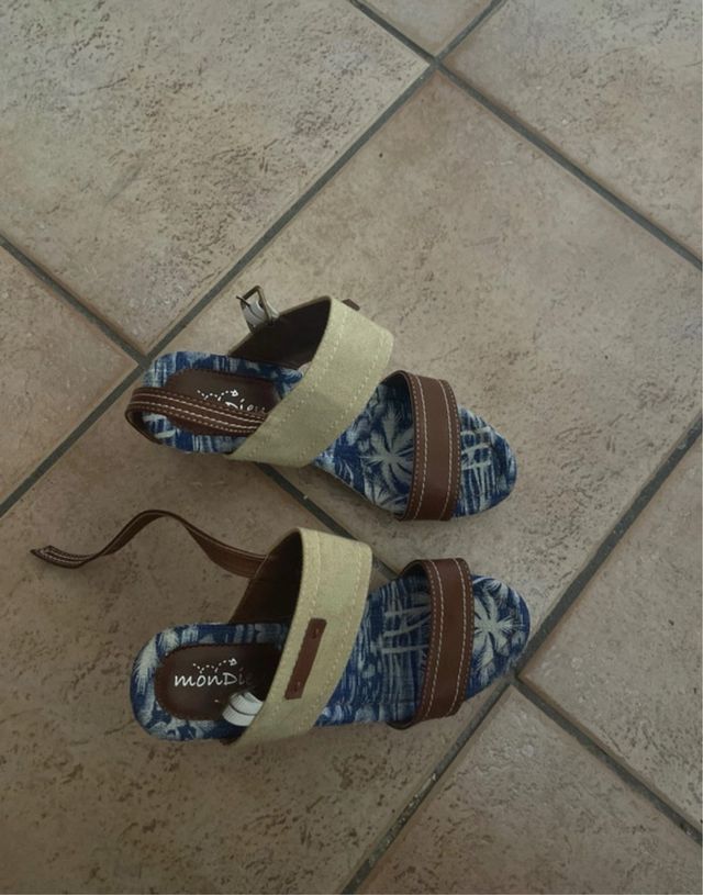 Sandali estivi zeppa beige e blu