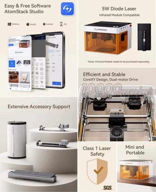 Atomstack P1 Portable 5W Mini Laser Engraving