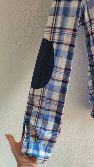 Camisa hombre cuadros azules y parches