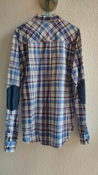 Camisa hombre cuadros azules y parches