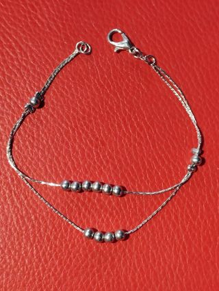 Pulsera plata doble cadena bolas