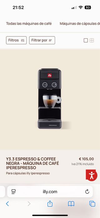 Cafetera Illy Y3.3 Espresso & Coffee precintada