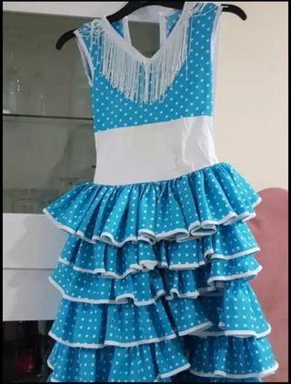 Traje de sevillana niña azul lunares