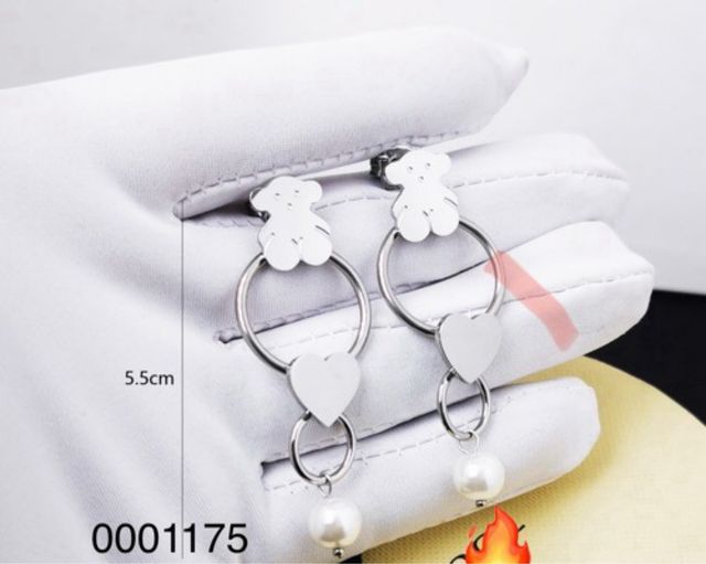 Pendientes plata oso corazón de acero