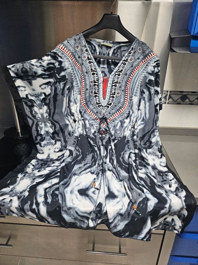 Kaftán largo gris y negro - Talla Única